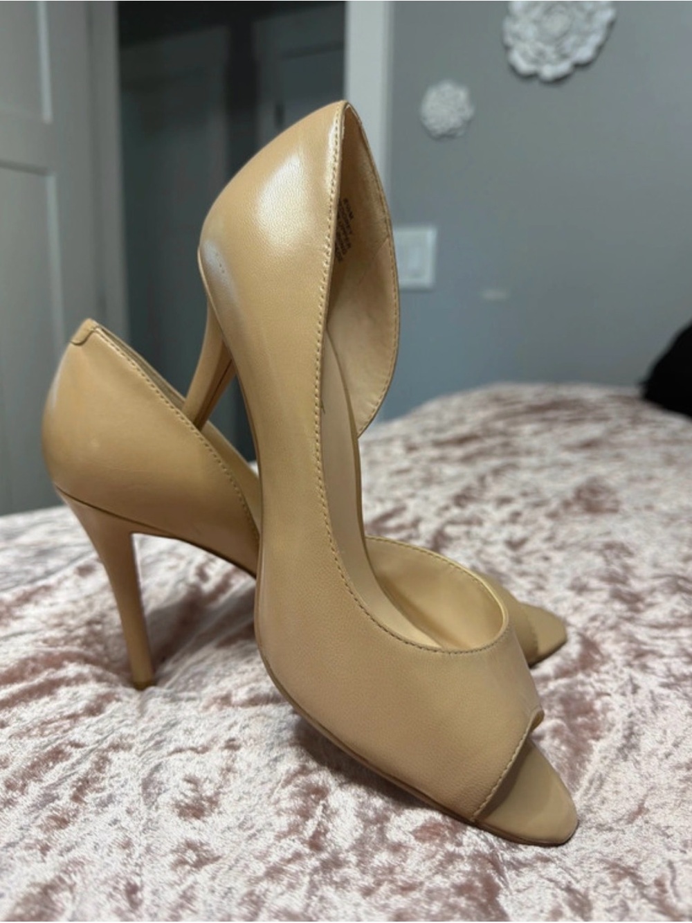 Nine West Nude/Tan Peep-Toe Stiletto Heels